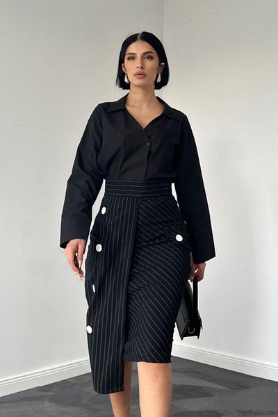 Kokosh moda Fusta Polyviscon cu dungi negre