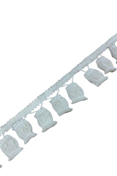 MBB ETİCARET Pompom Tassel Cotton Width 5 cm Cream 1 Meter