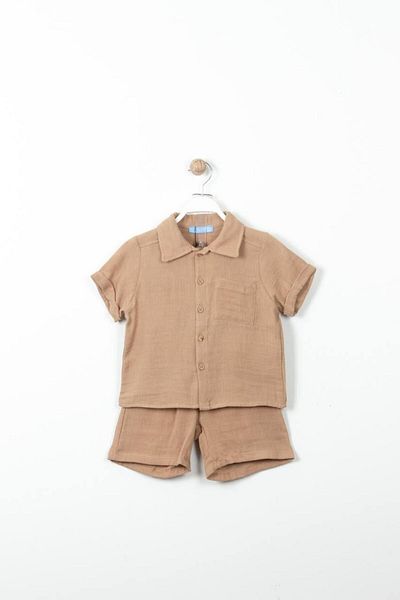 Next Baby Little Twins 100% Cotton Milk Coffee Short Sleeve Muslin Bottom Top Set