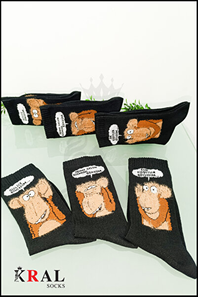 KRAL SOCKS Unisex (6 ÇİFT) ZAMANE MAYMUNLARI Model Pamuklu Terletmez Çorap Seti