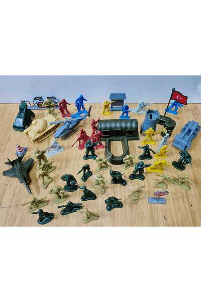 Hepsilazım Piyade Asker Oyuncak Savaş Set Tank 54 Parça Komando Uçak Kale Bayrak Kovalı