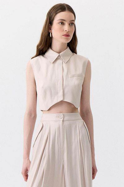 rue. Asymmetric Cut Sleeveless Ecru Blouse