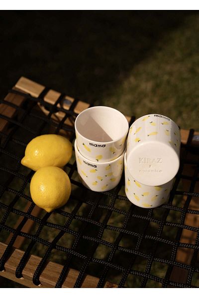 KİRAZHOME Handmade Ceramic Coffee Cup with Lemon Mama Written