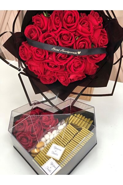 Denseden Kız İsteme Çiçeği Söz Çikolatası Nişan Kadife gül Buket Kız isteme Ç...