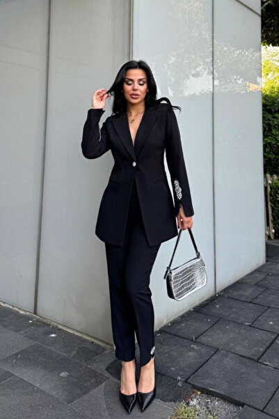 VZ BUTİK Damen-Doppelanzug mit Steindetails, Blazer, Jacke und Hose