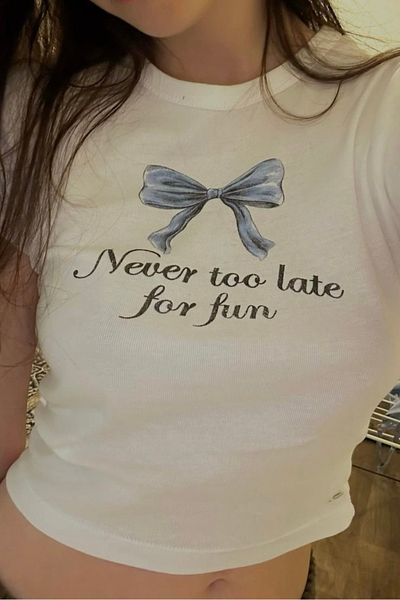 EFBUTİK White Never Too Late for Fun Crop