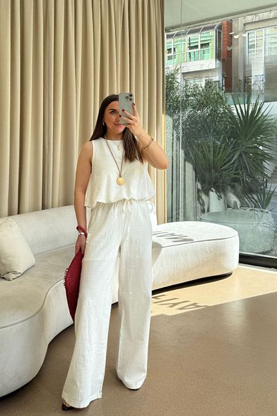 Tuba Butik طقم بلوزة وبنطلون بأكمام صفر للسيدات