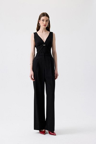 rue. V-Neck Black Jumpsuit with Metal Accessories