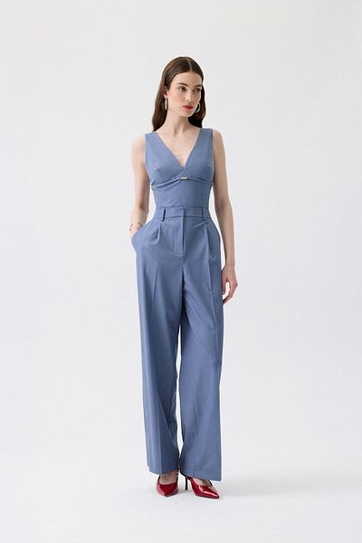 rue. V-Neck Indigo Jumpsuit with Metal Accessories