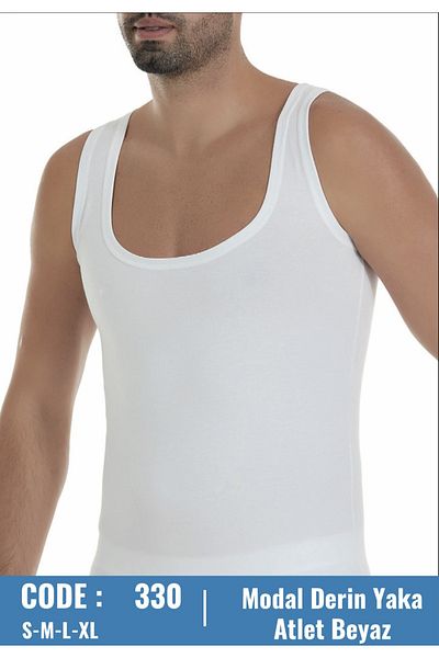 YILDIZ Pack of 2 Black Men's Modal Deep Neck Lycra Undershirt