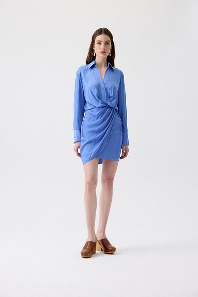 rue Pleated Detailed Wrap Blue Mini Dress