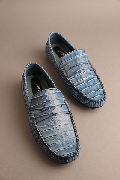 Gondol Loafer clasic pentru bărbați din piele naturală Blue Croco 42 ttx.202