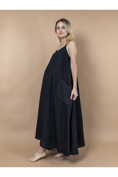 SARE ERKMEN Maternity Dress with Rope Strap Lined 100% Linen Fabric