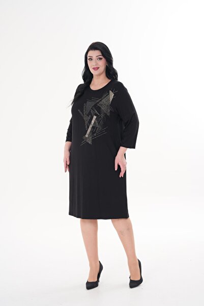 Siyezen Large Size Stone Printed Oversize Dress