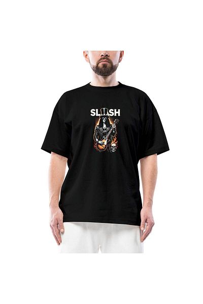 Z zepplin Μπλουζάκι Slash Guitarist Skull Logo Μαύρο Oversize