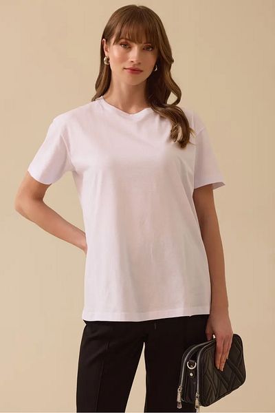 SEÇİL Tricou cu mânecă scurtă cu gât rotund pentru femei - alb
