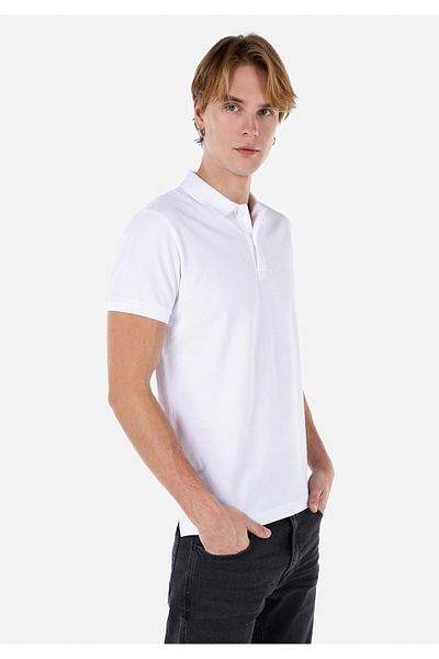 Colin's Tricou alb cu mânecă scurtă pentru bărbați, cu gât polo, cu croială clasică