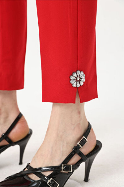 VZ BUTİK Women's Double Set Stone Detailed Pipe Leg Blazer Jacket Pants Set