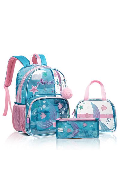 Eazy Kids مجموعة من 3 حقائب مدرسية مقاس 17 بوصة مع حقيبة غداء وحافظة أقلام - أزرق