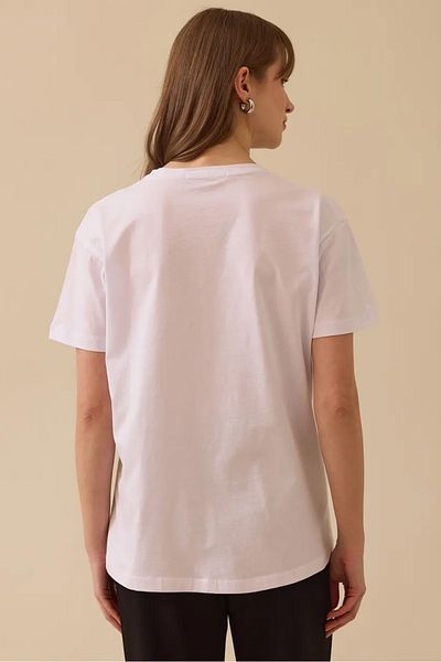 SEÇİL Tricou cu mânecă scurtă cu gât rotund pentru femei - alb