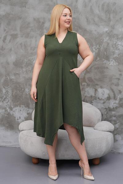 Siyezen Large Size Asymmetry Cut Pocket Dress