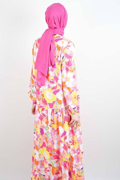 03KIZKULESITEKS Yellow Watercolor Pattern Casual Dress