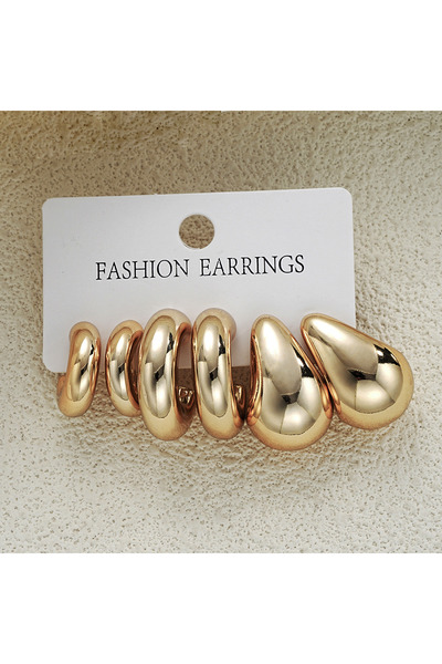 Choice AYA6078001 طقم أقراط دائرية مطلية بالذهب على شكل قطرة ماء مكون من 6 قط...