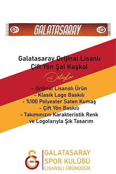Galatasaray Orijinal Lisanslı Çift Yön Baskılı Şal Kaşkol Atkı Hediyelik Ahşap Kutulu
