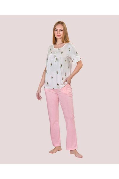 Cossy By Aqua 25674 Women's Rose Pattern Short Sleeve Rose Pattern Pajama Set (Wide Size Range)
