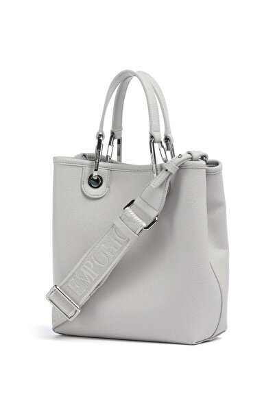 Emporio Armani Women's Wide Leather Short Hand Holding Long Logo Detailed Strap Gray Shoulder Bag Ew 000362   Af12036-M8118