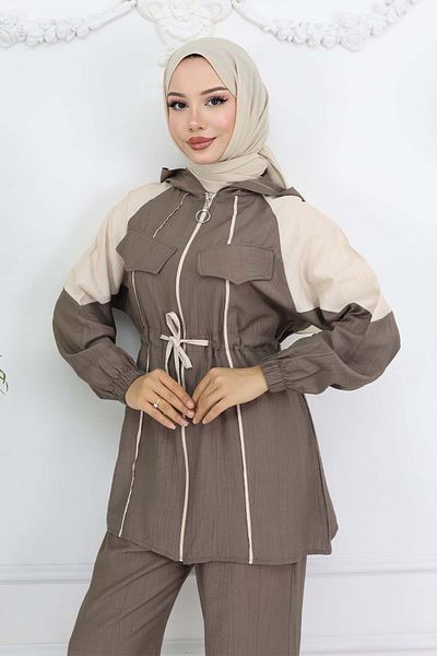 benguen Tie Waist Striped Suit Mink 4737