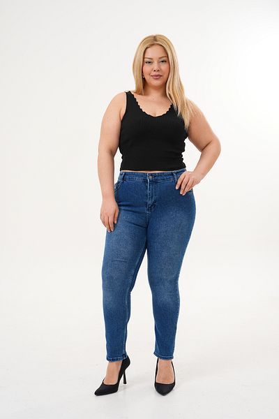 JANSO GROUP PANTALONI DE DENIM ALBASTRU ONDULAT DE Mărime Plus pentru femei