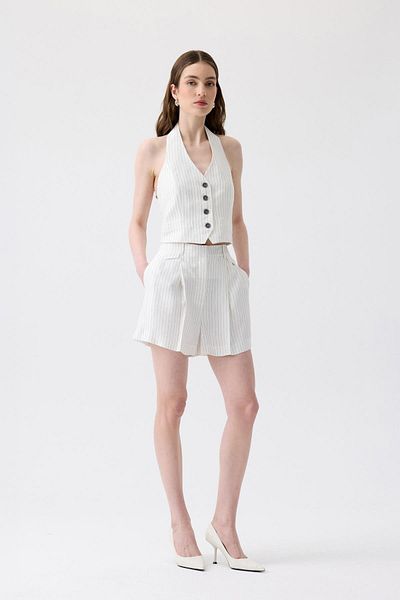 rue Striped Mini Ecru Shorts with Pile Detail