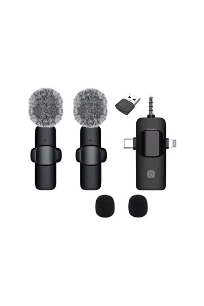 schitec 3in1 Type-C Lightning 3.5mm Çıkışlı İkili Kablosuz HD Wireless Yaka Mikrofonu K3519
