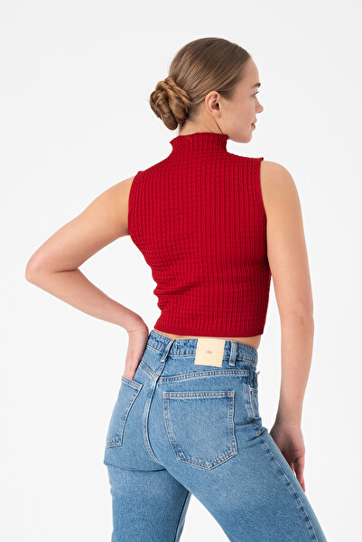 Merry Rise Summer Women's Red Knitwear Crop Blouse