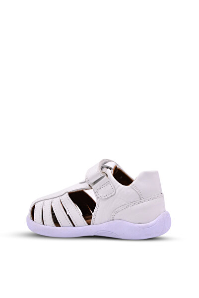 kids A more Winco Baby Girl and Boy Single Velcro Leather Soft First Step Sandals White