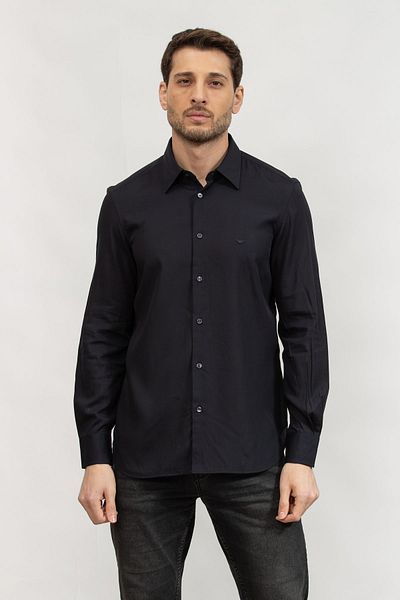 Emporio Armani Men's Cotton Long Sleeve Button Closure Navy Blue Shirt Em 001537   Af14214-Ub118