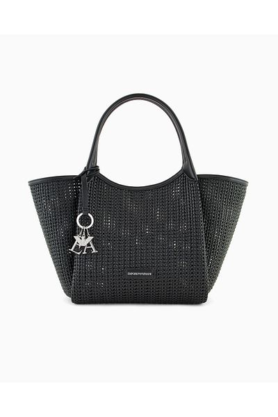 Emporio Armani حقيبة كتف نسائية سوداء قابلة للإزالة مع إكسسوارات شعار معدني EW 001009