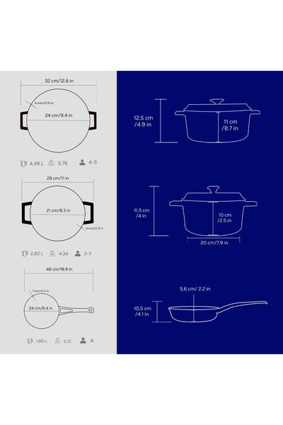 Organik Hayat Dostu Lava Döküm Demir 3x Trendy Serisi 6 Parça Tencere ve Tava Seti