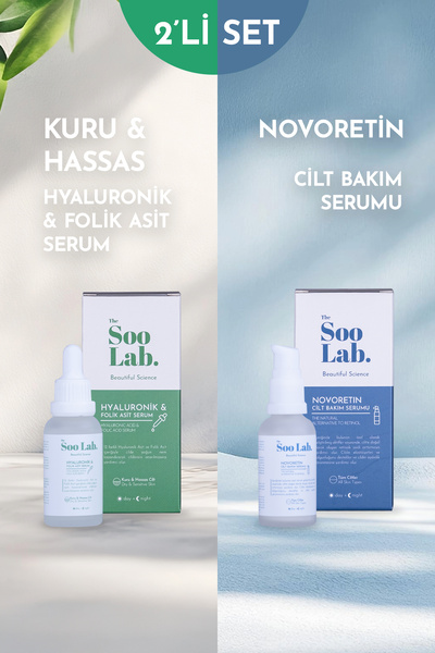 Kuru ve Hassas Ciltler için İkili Bakım Serumu Seti | Anti-Aging | Hyaluronic Acid, NovoRetin | 30ml