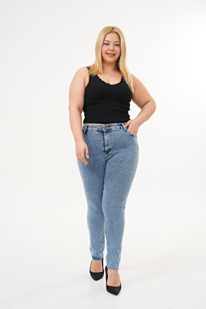 jansogroup - Women's Plus Size Light Blue Denim Pants with Tight Legs