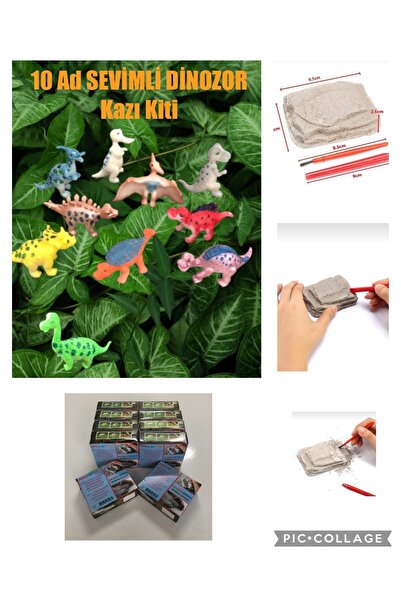 AZİZ OYUNCAK 10 adet SEVİMLİ DİNOZOR kazı kiti  . Arkeolojik bilim proje araştırma faaliyet aktivite seti