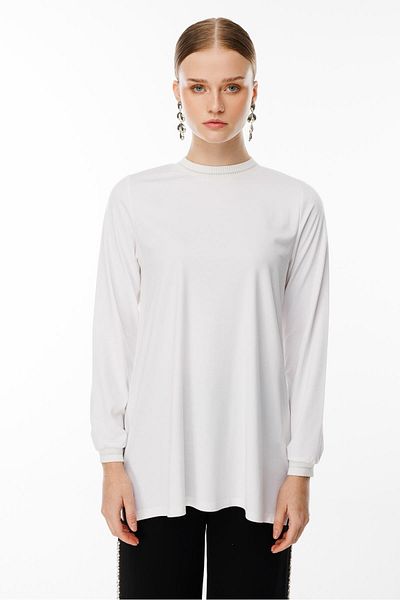 Ghisa Long Sleeve Glitter Tunic Ecru 4829