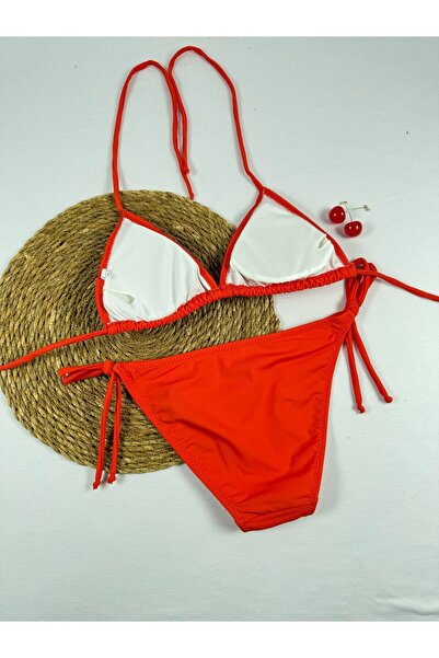 FUNELLA Πορτοκαλί τρίγωνο κομψό σετ μπικίνι με λουράκια