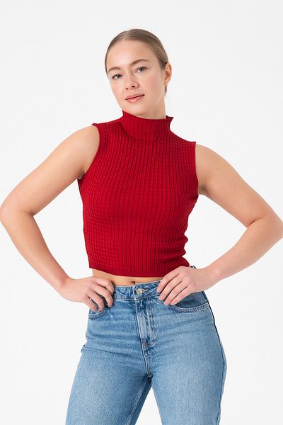 Merry Rise Summer Women's Red Knitwear Crop Blouse
