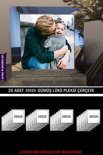 yhfoto 20Pcs 20X20 Silver Mirror Plexi Frame - Luxury Plexiglass Frame - Silver Frame - Square Frame