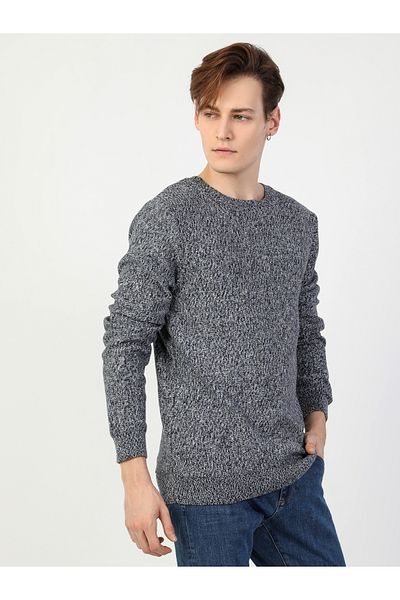 Colin's Slim Fit Round Neck Men's Blue Sweater