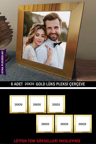 yhfoto 6 Pieces 20X20 Gold Plexiglass Frame in Square Shapes - Luxury Mirror Frames