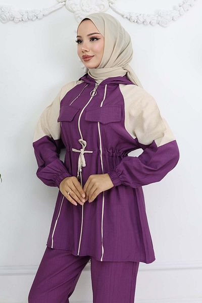 benguen Purple Suit - Belted Stripe (4737)