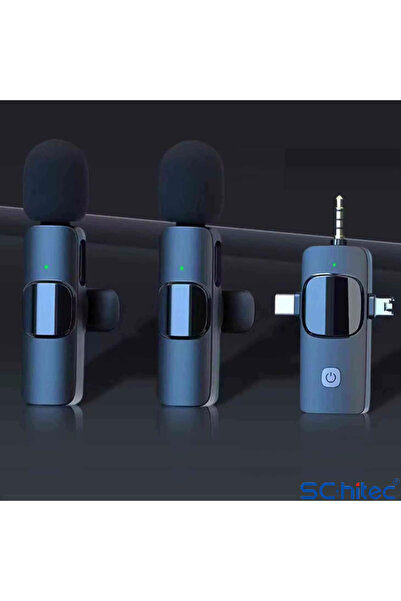 schitec 3in1 Type-C Lightning 3.5mm Çıkışlı İkili Kablosuz HD Wireless Yaka M...